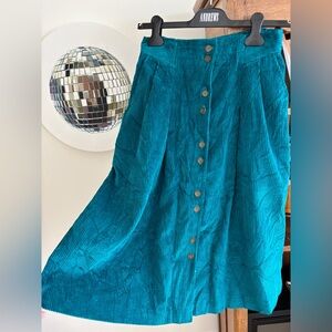 Teal Corduroy A-Line Skirt